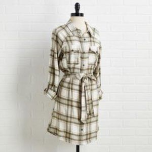 Flannel Button-Down Tie-Waist Shirt Dress